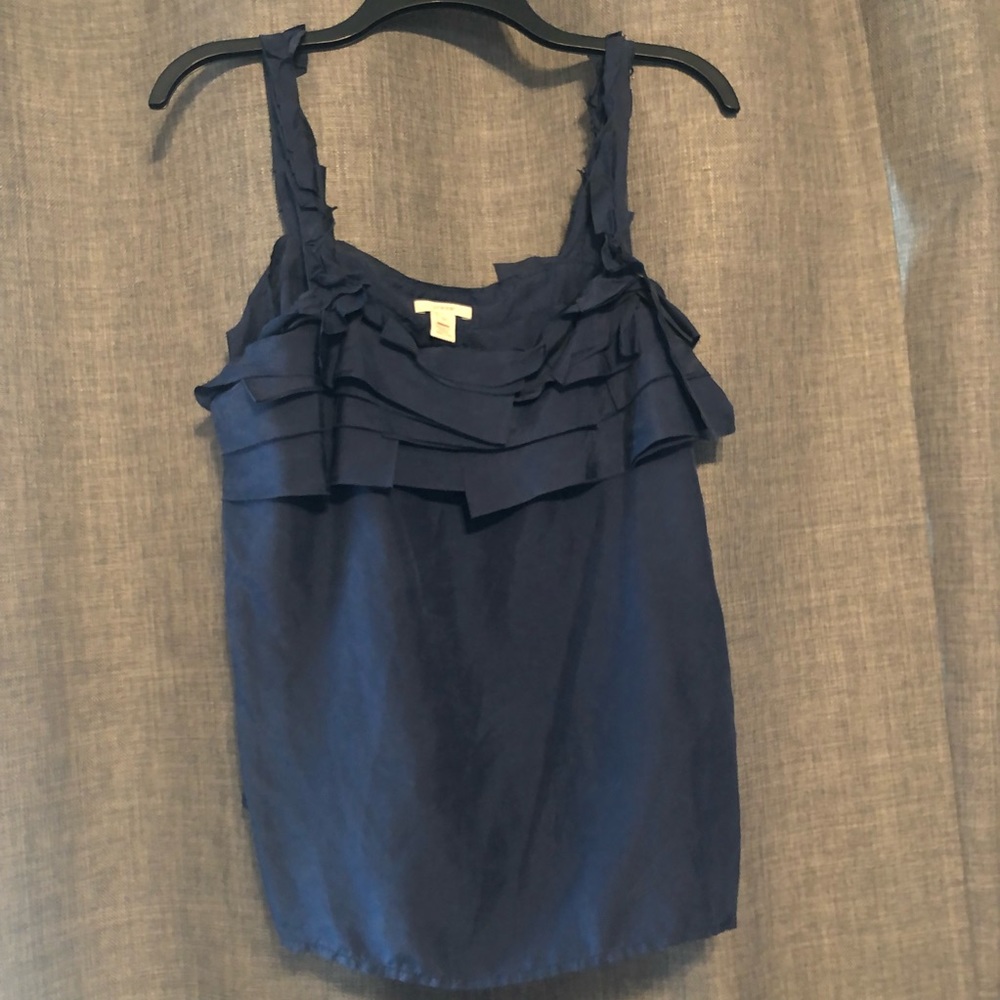 Navy Ruffle Tank 100% Silk